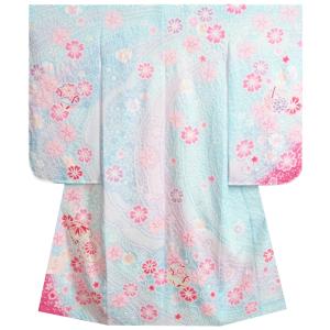 七五三 着物 7歳 女の子 本絞り まり 水色濃淡多色染め 紗綾綸子地紋生地 日本製