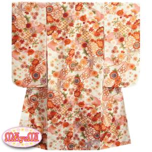 七五三 着物 7歳 女の子 四つ身着物 マユミブランド オフホワイト地色 桜 雪輪柄 桜地紋生地