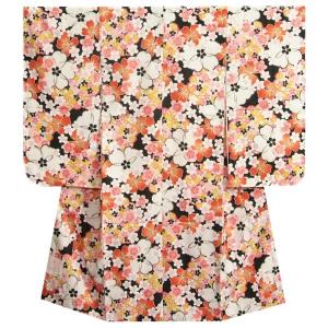 七五三 着物 7歳 女の子 リョウコキクチ RKブランド 四つ身着物 黒地色 桜輪 小桜 桜地紋　