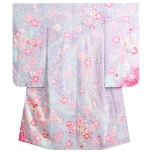 七五三 着物 7歳 女の子 本絞り まり 藤色濃淡多色染め 紗綾綸子地紋生地 日本製