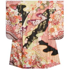 七五三 着物 7歳 女の子 四つ身着物 式部浪漫 黒色地 華尽くし 金糸刺繍 疋田友禅柄 日本製