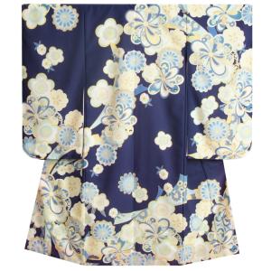 七五三 着物 7歳 女の子 四つ身着物 式部浪漫KAGURAブランド 青紺色 捻り菊 梅 日本製