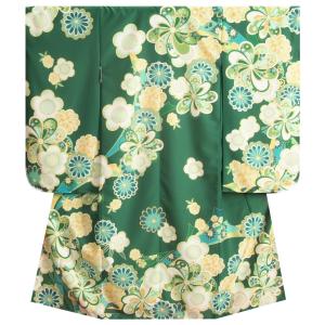 七五三 着物 7歳 女の子 四つ身着物 式部浪漫KAGURAブランド 緑色 捻り菊 梅 日本製