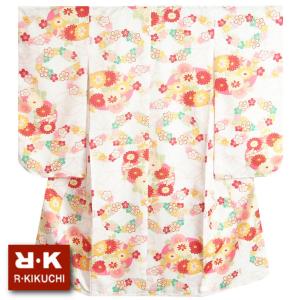 七五三 着物 7歳 女の子 四つ身着物 リョウコキクチブランド 白色地 七宝桜菊文様 氷竹地紋生地
