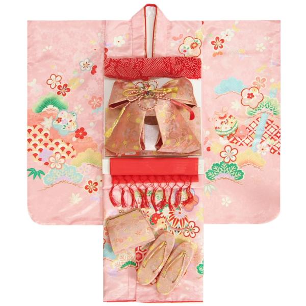 七五三 着物 7歳 女の子 着物フルセット 花うさぎブランド ピンク色地着物 松竹梅 絵羽柄 ピンク...