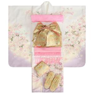 七五三 着物 7歳 女の子 着物フルセット 京都花ひめブランド 濃淡パープル色 絵羽柄 金襴帯セット 足袋に腰紐など20点セット 日本製