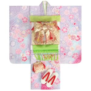 七五三 着物 7歳 女の子 着物フルセット 本絞り 藤色濃淡多色染め着物 金襴市松帯セット 足袋に腰紐など20点フルセット 日本製