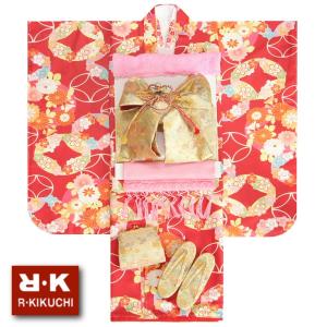 七五三 着物 7歳 女の子 着物フルセット リョウコキクチ 赤色 七宝桜菊 金襴柄帯セット 足袋に腰紐など20点セット
