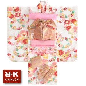 七五三 着物 7歳 女の子 着物フルセット リョウコキクチ 白色 七宝桜菊 ピンク帯セット 足袋に腰紐など20点セット