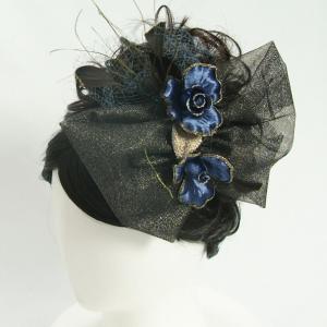 髪飾り　成人式　振袖　七五三着物　卒業袴　ドレスにも使えます　ブルーブラックりぼん　コームタイプ　日本製