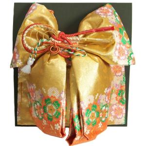  七五三 作り帯 着物 結び帯 ７歳 ゴールド朱赤染め分け 桜 飾り紐付き 大サイズ 日本製 