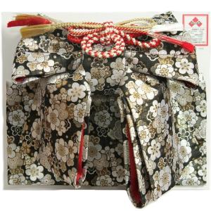  七五三 7歳着物用 祝い帯 作り帯 女の子 黒地 白梅柄 桐生織生地 飾り紐付き 大サイズ 日本製 