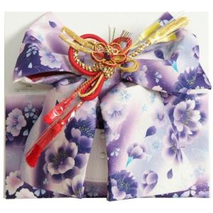  七五三着物用祝い帯　７歳用　濃淡パープルグラデーション　胡蝶蘭　牡丹　飾り紐付き　大サイズ　日本製 