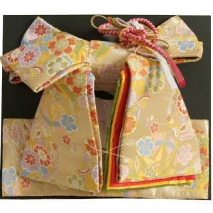  七五三着物用祝い帯　７歳用　ゴールド地　まり柄　鹿の子地紋生地　重ね作り仕様　飾り紐付き　大サイズ　日本製 