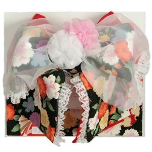  七五三着物用祝い帯　７歳用　リョウコキクチブランド　黒　オーガンジーレース付き 