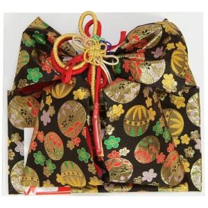  七五三着物用祝い帯　７歳用　黒　まり　桜　飾り紐付き　大サイズ　日本製 