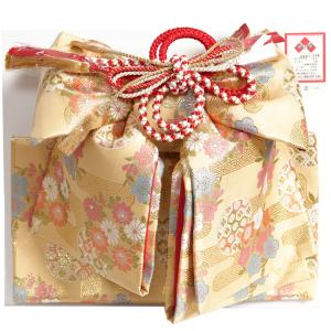  七五三 7歳着物用 祝い帯 作り帯 女の子 ベージュゴールド地 有職柄 桐生織生地 飾り紐付き 大サイズ 日本製 