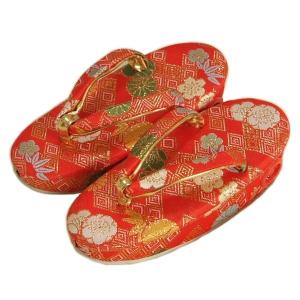 七五三 草履単品 2～3歳用 赤地色 桜菊文様 かかと鈴使い 小サイズ 日本製