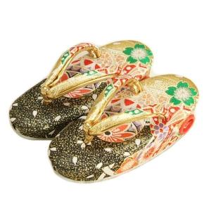 七五三 草履単品 2～3歳用 金×黒切り替え色 まり文様 かかと鈴使い 小サイズ 日本製