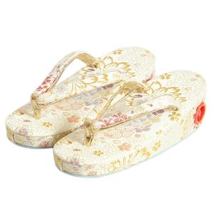 七五三 草履単品 3～5歳用 白色 雪華文様 桐生織生地 かかと鈴使い 中サイズ 日本製