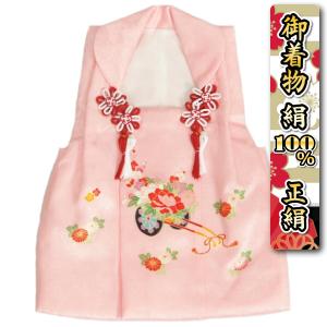 七五三 被布 絹100％ 正絹 女の子 着物 3歳 ピンク 花車 梅 ひな祭り お正月 紗綾本地紋生地 日本製