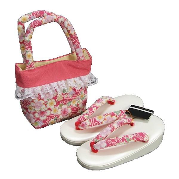 七五三 3歳から5歳用 草履バッグセット ピンク 桜柄 日本製