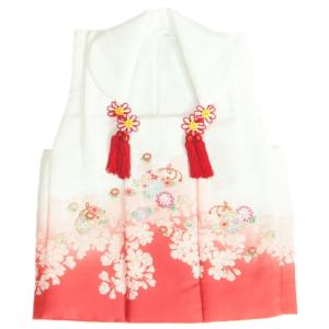 正絹　総絞り被布　七五三　お雛祭りなど 京美 七五三 正絹 被布 着物 3歳 白 赤色絞り染め分け 本絞り ひな祭り