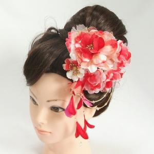 髪飾り　成人式　振袖　七五三着物　卒業袴　ドレスにも使えます　1個タイプ　赤　コームタイプ　ラメ仕様　日本製