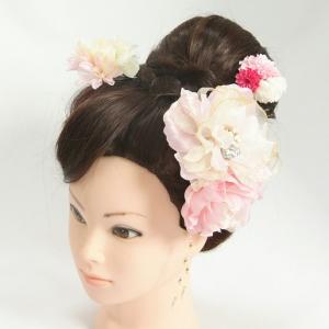 髪飾り　成人式　振袖　七五三着物　卒業袴　ドレスにも使えます　3点タイプ　ピンク　牡丹華　コーム・ピンタイプ