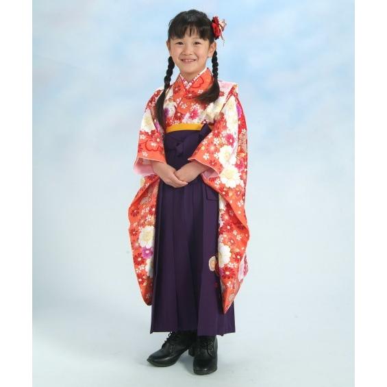 幼稚園　保育園　卒園袴着物４点セット　マユミブランド　キッズサイズ　濃淡赤色　紫色刺繍袴　ピンク黄色...