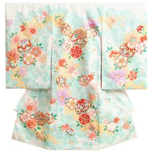 お宮参り着物 絹100％ 正絹女児初着 女の子用産着 白色 まり 氷桜 八重桜 桜尽くし 金駒刺繍使い 桜地紋生地