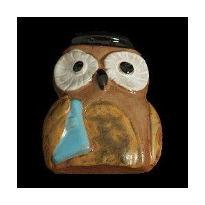 瀬戸赤津焼帯留め飾り　おもしろ帯留シリーズ　瀬戸物　陶器　合格ふくろう君　茶色　日本製　通常の帯〆でも使用可能な幅広金具使用