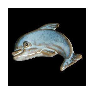 瀬戸赤津焼帯留め飾り　おもしろ帯留シリーズ　瀬戸物　陶器　イルカ　青色　日本製　通常の帯〆でも使用可能な幅広金具使用