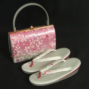 草履バックセット　振袖　訪問着　パープルシルバーぼかし　りぼん柄　二枚芯　フリーサイズ　日本製　　