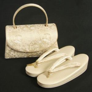 草履バックセット　振袖　訪問着　留袖　ゴールド　花菱柄　優花緒使用　二枚芯　フリーサイズ　日本製