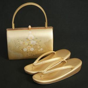 草履バックセット　振袖　訪問着　留袖　ゴールド　雲取華車　一枚芯　フリーサイズ　日本製