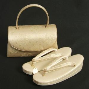 草履バックセット　振袖　訪問着　留袖　ゴールド　花菱柄　優花緒使用　二枚芯　フリーサイズ　日本製