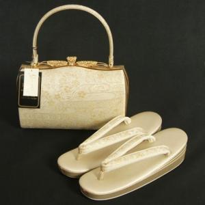 草履バッグセット　振袖　訪問着　留袖　紗織ブランド　パールゴールド　華流水文様　帯地使い　Lサイズ　パールトーン加工　日本製