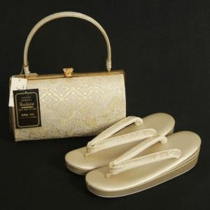 草履バッグセット　振袖　訪問着　留袖　紗織ブランド　パールゴールド　花菱有職文様　帯地使い　三枚芯　Mサイズ　パールトーン加工　日本製