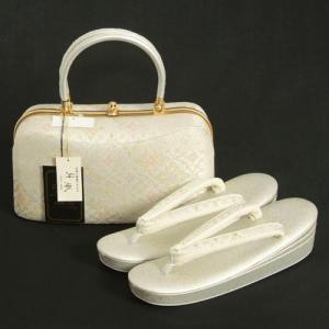 草履バッグセット　振袖　訪問着　留袖　紗織ブランド　パールシルバー　雲取重ね菱文様　Lサイズ　パールトーン加工　三枚芯　日本製