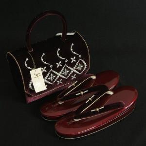 草履バックセット　振袖　訪問着　紗織ブランド　ベロア地バック　パール使い　Mサイズ　日本製　　