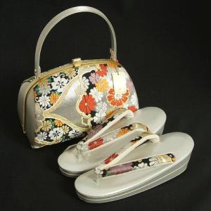 草履バックセット　西陣織正絹帯地仕様　振袖　訪問着　留袖　シルバー　ゴールド　黒　二枚芯　Sサイズ　日本製　