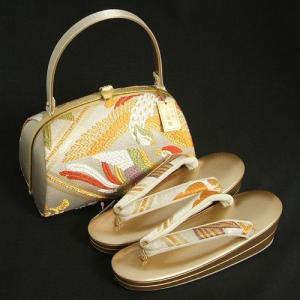 草履バックセット　西陣織正絹帯地仕様　振袖　訪問着　留袖　シルバー　ゴールド　鳳凰　二枚芯　Sサイズ　日本製　