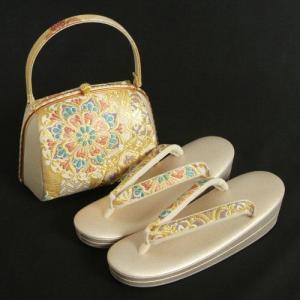 草履バックセット　西陣織正絹帯地仕様　振袖　訪問着　留袖　ゴールド　シルバー　有職唐華文様　二枚芯　LLサイズ　日本製