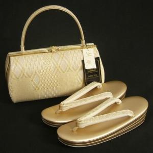 草履バックセット　振袖　訪問着　留袖　紗織ブランド　ゴールド　有職小柄文様　西陣織生地使用　三枚芯　LLサイズ　パールトーン加工　日本製