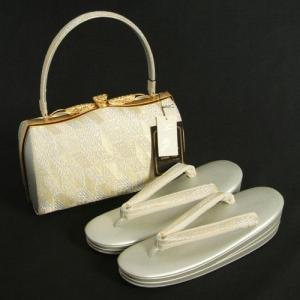 草履バックセット　振袖　訪問着　留袖　紗織ブランド　シルバー　ゴールド　有職文様　西陣織生地使用　三枚芯　LLサイズ　パールトーン加工　日本製