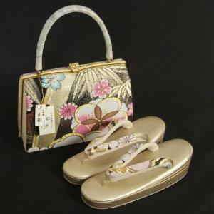 草履バックセット　西陣織正絹帯地仕様　紗織ブランド　振袖　訪問着　留袖　パールゴールド　桜　三枚芯　Sサイズ　日本製