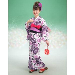 浴衣　ハイビスカスブランドゆかた5点セット　ハイビスカス柄　黒紫　浴衣に帯、下駄、きんちゃく、兵児帯までついたセットです　綿紅梅　アウトレット商品