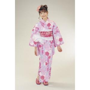 浴衣　ジュニアサイズ　リョウコキクチブランドゆかた６点セット　ピンク　浴衣に結び帯、下駄、縫い付け済み腰紐までついたセットです　130cm