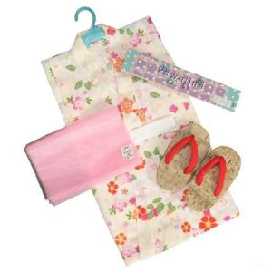 浴衣 女の子 キッズサイズ かわいいなブランドゆかた３点セット ベージュ 桜柄 綿紅梅生地 100cm 110cm 120cm 130cm